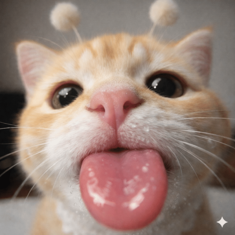 인스타그램 실행 시 검은 화면 오류를 표현한 고양이 캐릭터가 카메라 렌즈를 핥는 이미지