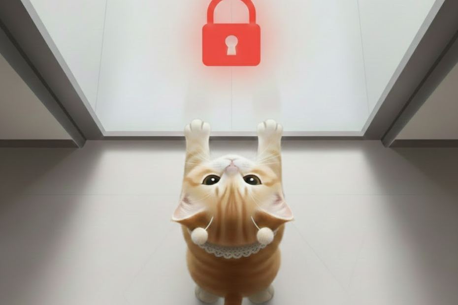 구글 드라이브에서 액세스 필요 오류가 발생한 상황을 표현한 외계고양이 스텔라 이미지