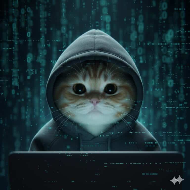 구글 비정상적인 활동 감지 메일을 표현한 후드 고양이와 보안 화면 이미지