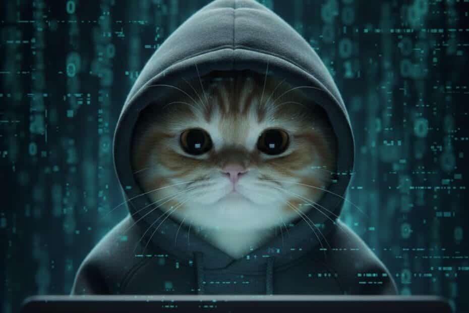 구글 비정상적인 활동 감지 메일을 표현한 후드 고양이와 보안 화면 이미지