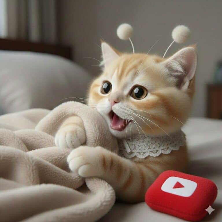 유튜브 로그인 실패 상황을 표현한 폼폼 안테나 고양이 썸네일