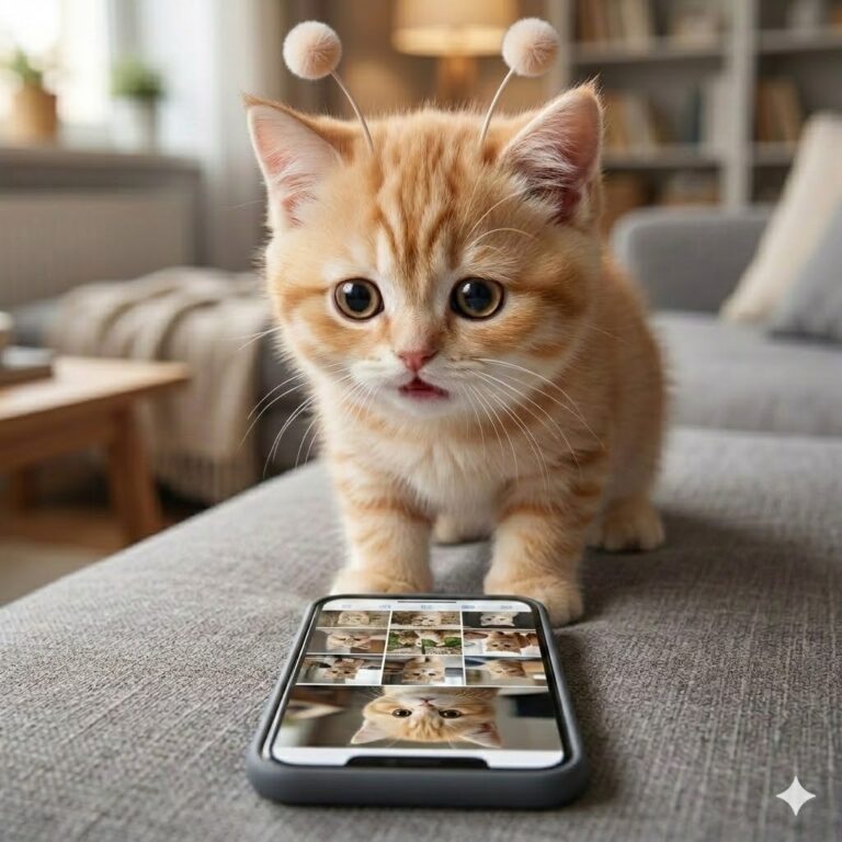 인스타 사진 최신순이 안 뜨는 상황을 표현한 혼란스러운 스텔라 고양이 이미지