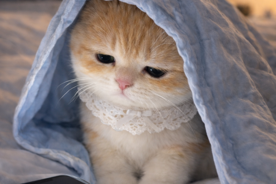 시무룩하게 폰을 내려다 보는 스텔라캣