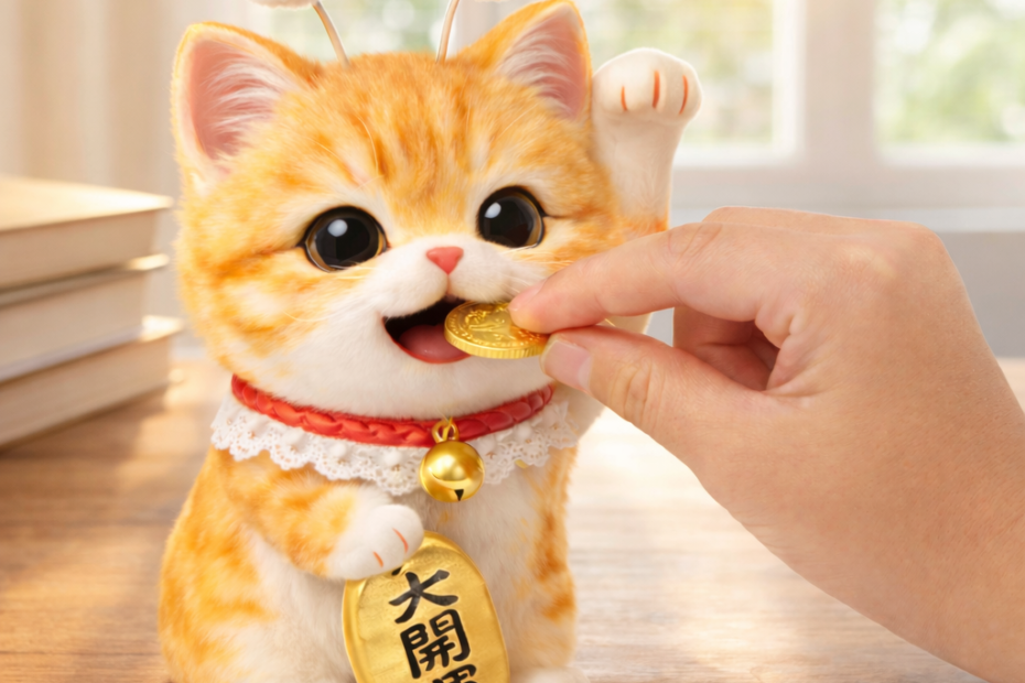 퇴직연금 저축을 상징하는 마네키네코 스텔라 고양이 저금통