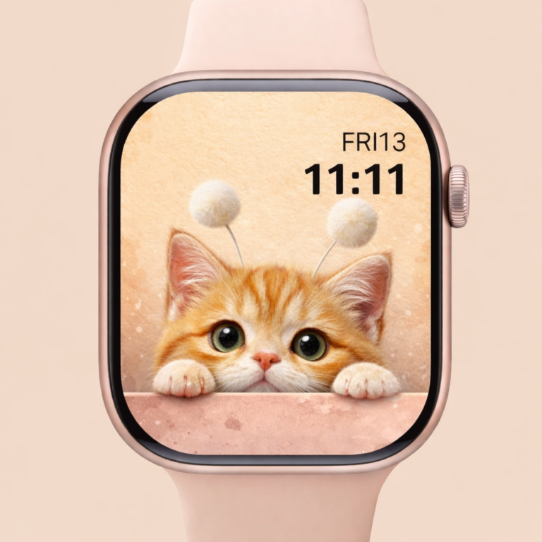 애플워치 화면 속 빼꼼 고개를 내민 스텔라 고양이와 폼폼 안테나가 보이는 썸네일 이미지