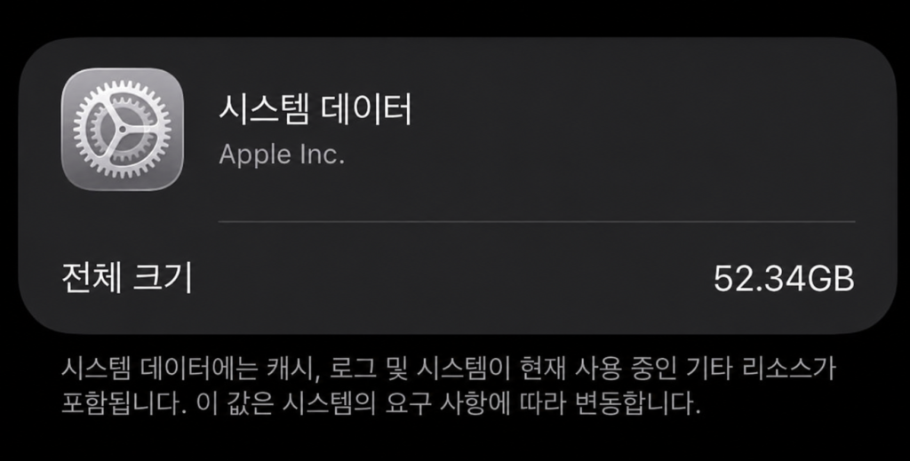 아이폰 시스템 데이터
아이패드 시스템 데이터
52.34GB
