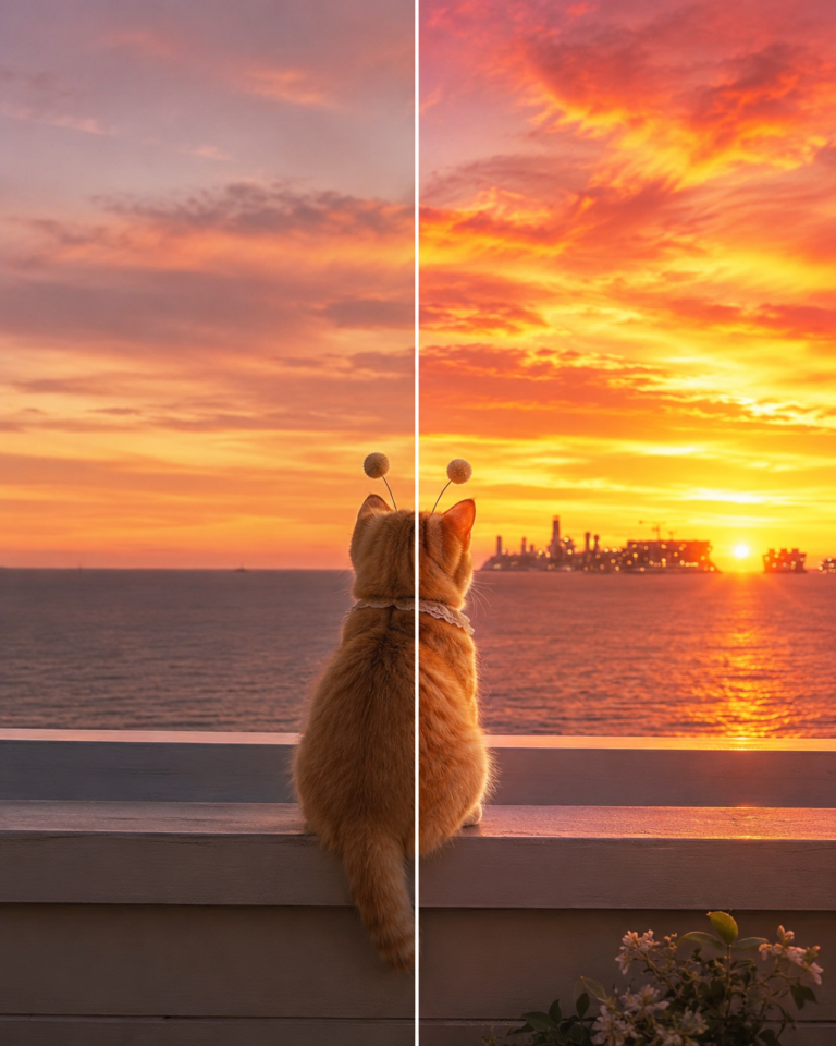 인스타 계정별 밝기 차이를 표현한 SDR과 HDR 노을 비교 이미지